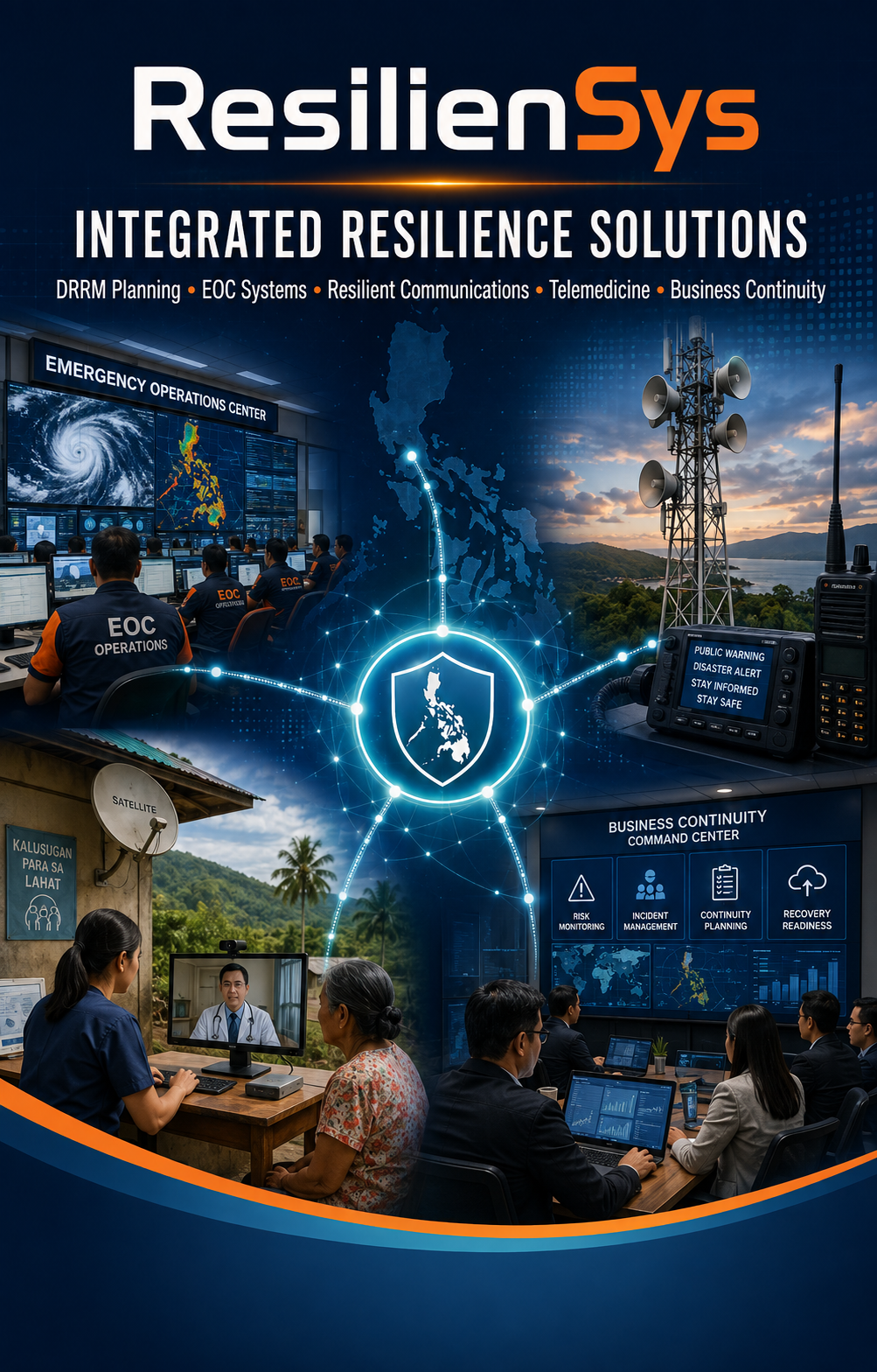 Integrated resilience solutions: EOC operations, public warning, telemedicine and business continuity